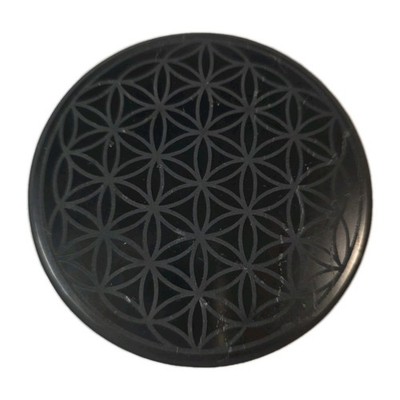 Shungite Disk With Engraved Flower Of Life Pattern 3 3/4'' Dia EMF Protection