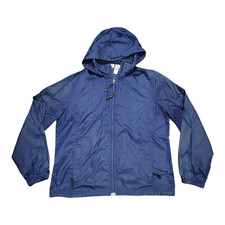 LL Bean Full Zip Windbreaker Jacket Women's M Navy Blue Hooded Coat 0BUX3 READ