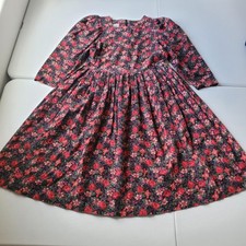 Vintage Laura Ashley Dress Womens 10 Floral Rose Corduroy Puff Sleeve Midi 90s
