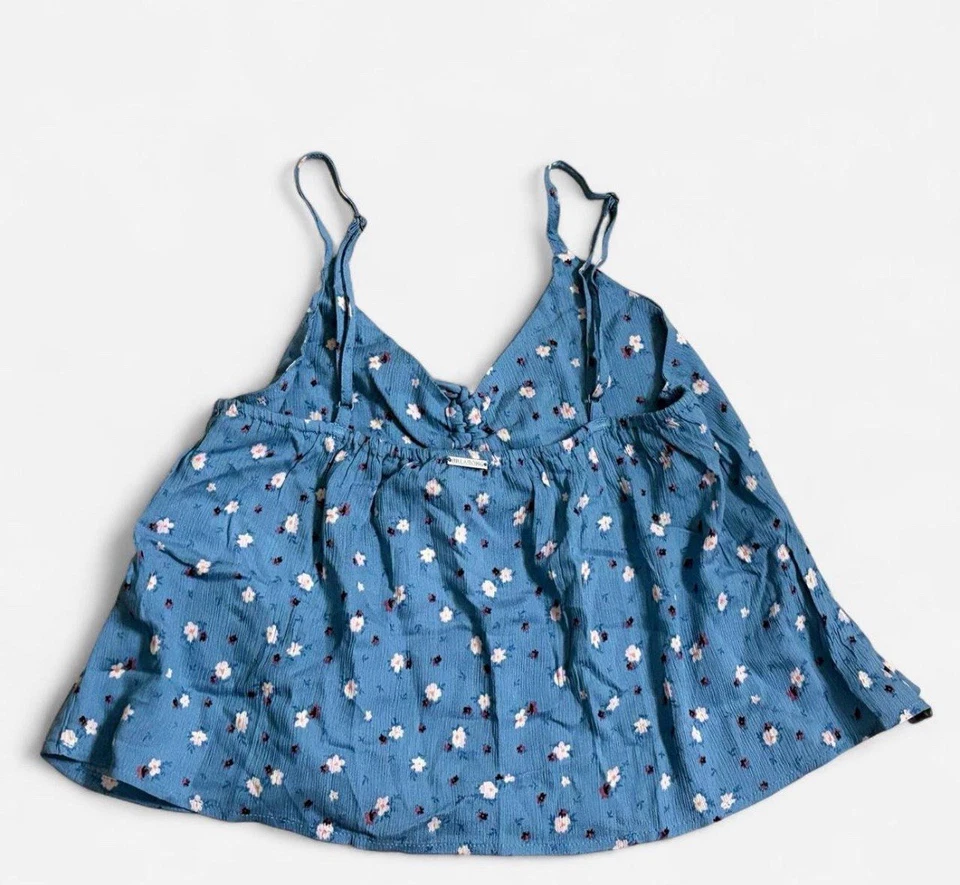 NWT Billabong Blue floral print cami top with lace up detail Size L - Image 3 of 3