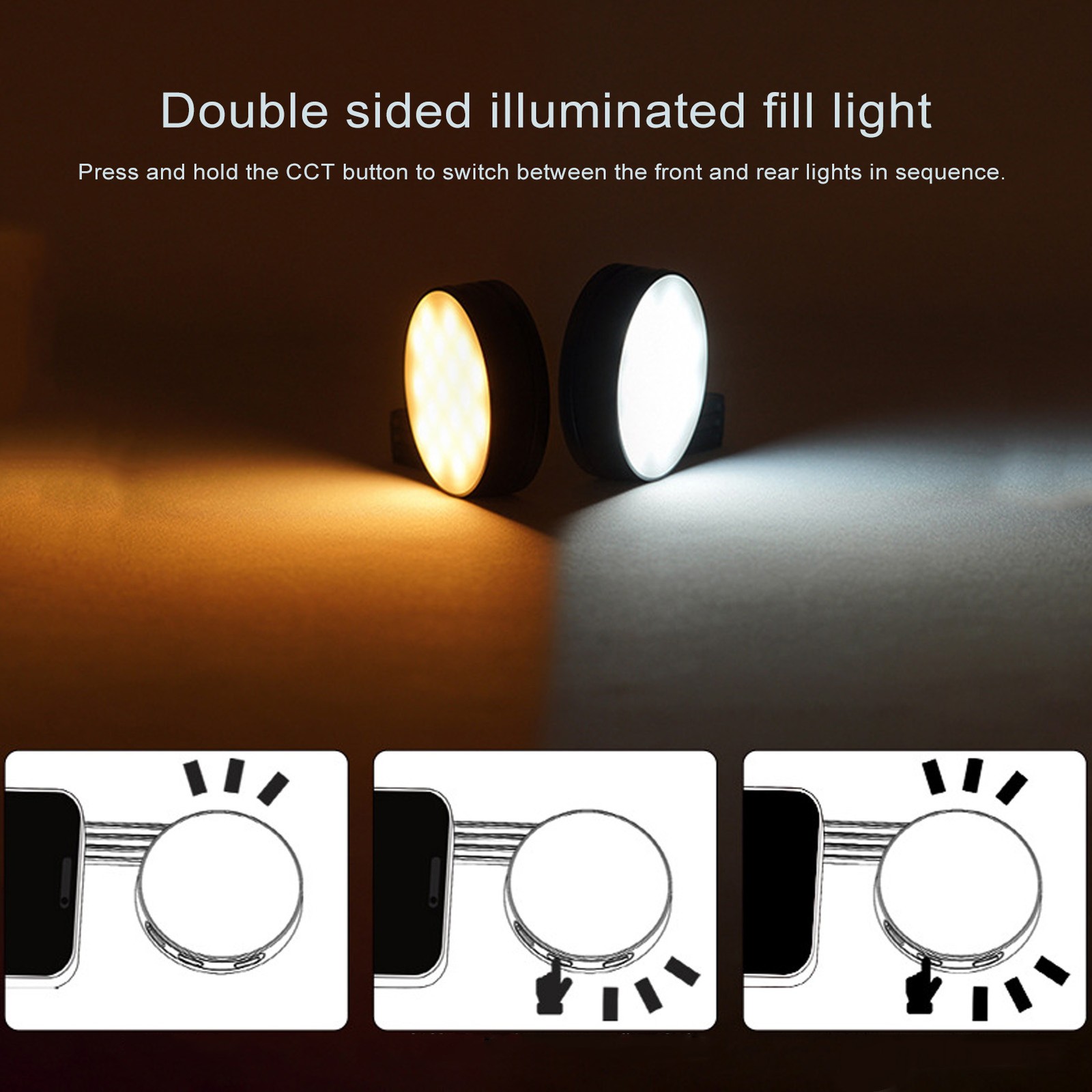 Magnetic Selfie Phone Light 2500K-6500K Folding Double Sided LED Fill Light F.