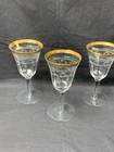 3 Vintage Tiffin-Franciscan 14196-6 Wine Water Goblet Stem Glass Etched Gold Rim