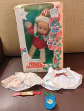 Vintage Mattel 1990 Holiday Baby Magic Nursery Doll In Box W/Some Clothing/Acces