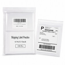 100 Pack Clear Shipping Label Pouches 4.9 x 5.5 Inch Self Adhesive Packing Slip