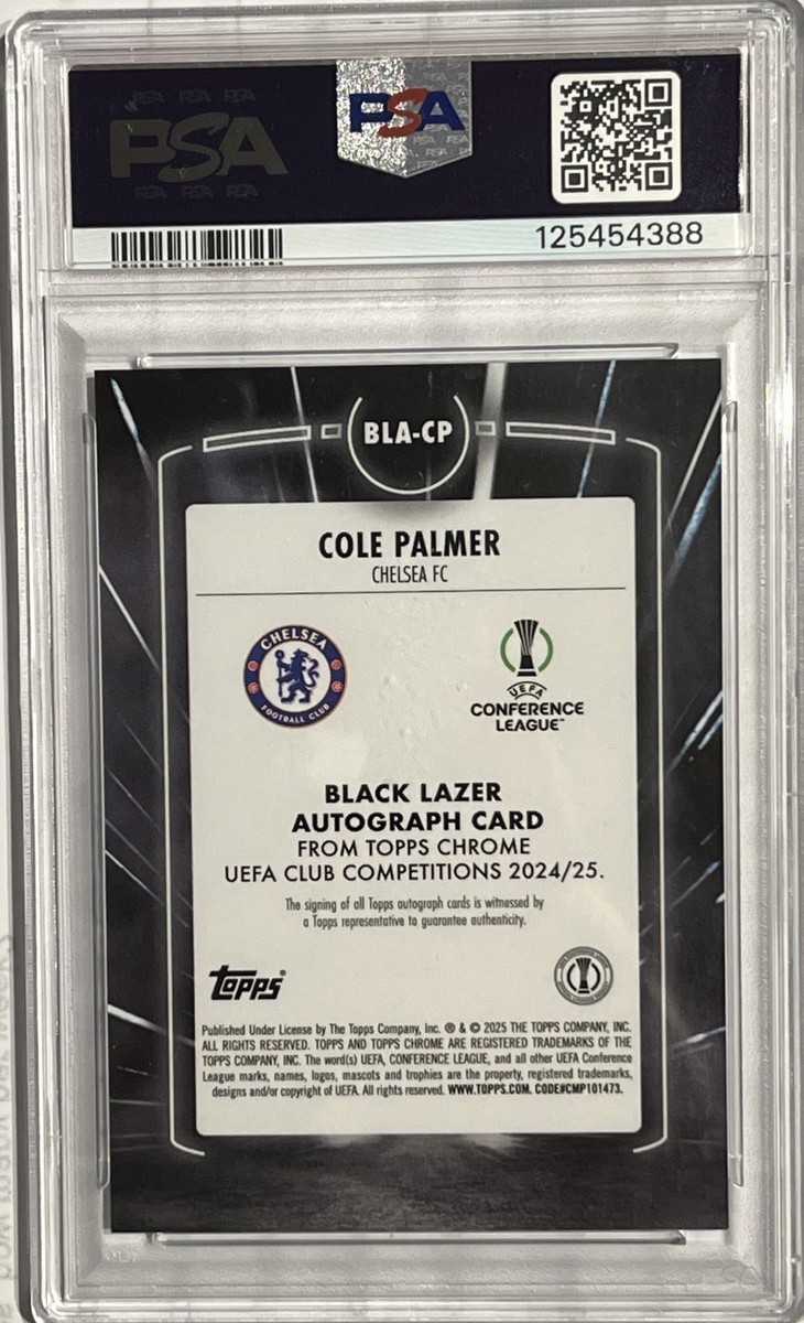 2024-25 TOPPS CHROME UCC BLACK LAZER AUTO GOLD COLE PALMER /50 PSA
