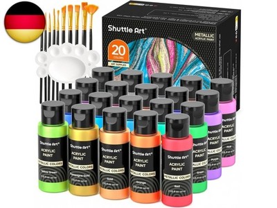 Shuttle Art Metallic Acrylfarben Set, 20x60ml Acrylfarben Metallic +10
