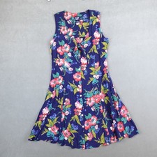 Vintage GAP Mini Dress 90s Floral Rayon Button Down Size XS Summer Navy