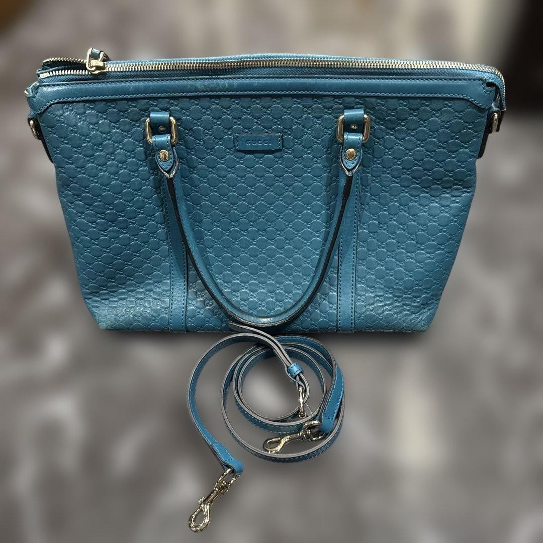 GUCCI 2Way Leather Handbag Small Blue GG Pattern Authentic Good Condition thumbnail 11