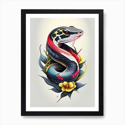 Graue Ratte Schlange Tattoo Stil Kunst Pri gerahmtes Wandbild Poster Leinwanddruck Bild