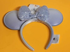 Disney Parks 2025 Winter Blue Sequin Mickey and Minnie Ear Headband New