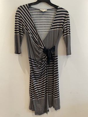 Fenn Wright Manson Striped Blue Grecian-Style Faux Wrap Dress