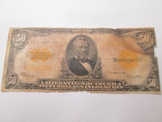 1922 $50 IN GOLD COIN LARGE SIZE NOTE IN GOOD CONDITION SOME DAMAGE