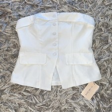 SHEIN White Satin Strapless Button-Up Corset Top