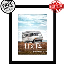 11x14 Picture Frame with 8x10 Mat Black  with Mat or 11x14 Without Mat, Black