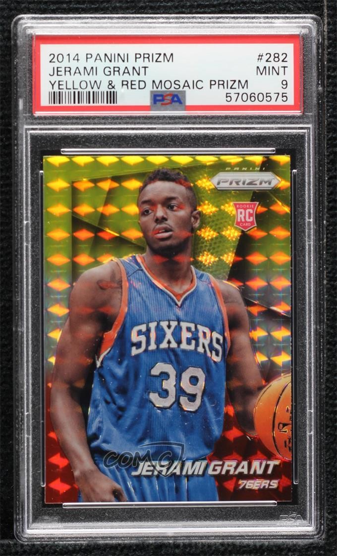 2014 Panini Prizm Yellow & Red Mosaic Jerami Grant #282 PSA 9 MINT Rookie RC 1s6