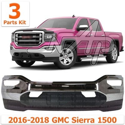 Front Bumper Chrome Steel & Valance Textured Kit For 2016-2018 GMC Sierra 1500
