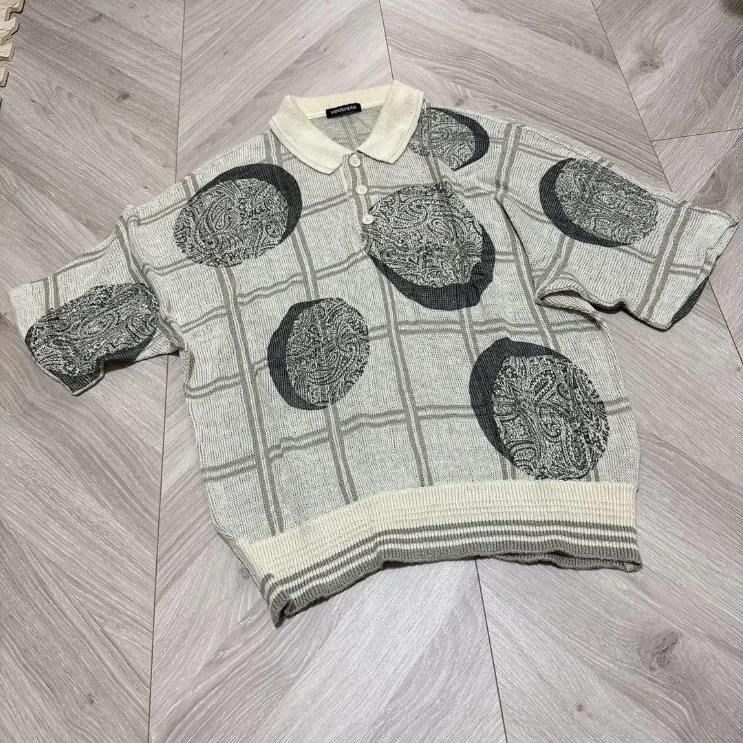 VESTOPIA Vintage Knit Top Check & Paisley Pattern Free Size - product detail image 2