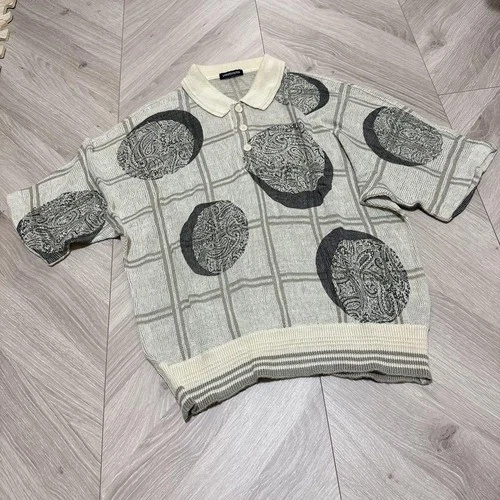 VESTOPIA Vintage Knit Top Check & Paisley Pattern Free Size image 2
