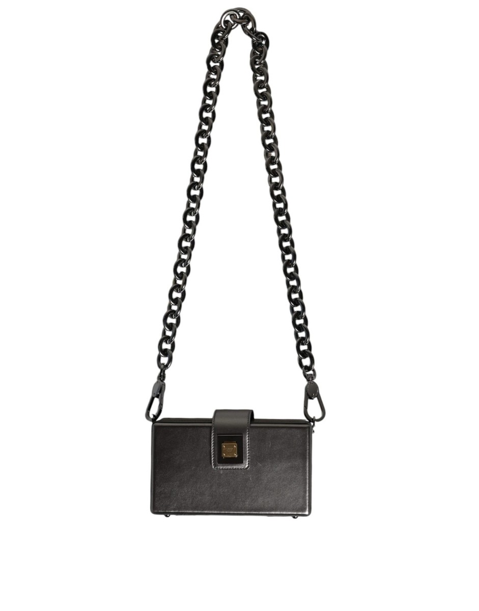 Dolce & Gabbana Metallic Gray DG BOX Leather Shoulder Chain