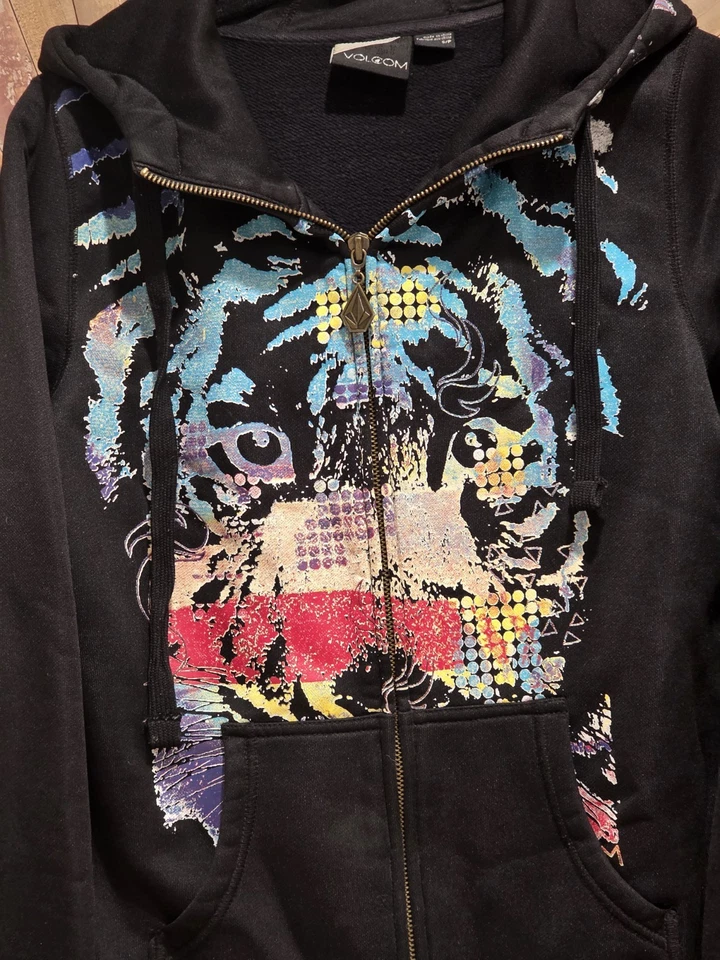 Volcom “Color Me Tiger” Full-Zip Hoodie – Women’s Small – Black Colorful Graphic - Image 2 of 4