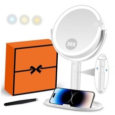 Makeup Mirror with Lights, 30X Magnifying Mirror with Light and Touch White