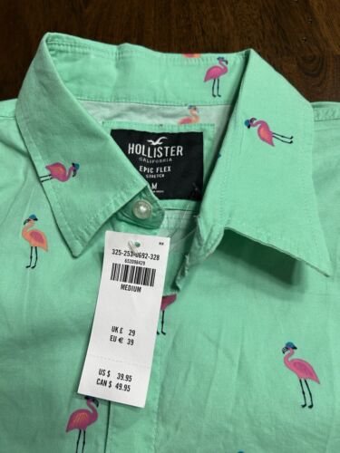 Camicia Hollister Epic Flex Elasticizzata Tessuto Fenicottero Bottoni Taglia Media Nuova con etichette - Foto 3 di 6