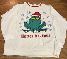 Retro White Christmas Holiday Frog Better Not Pout Size XL Ugly Sweaters VTG