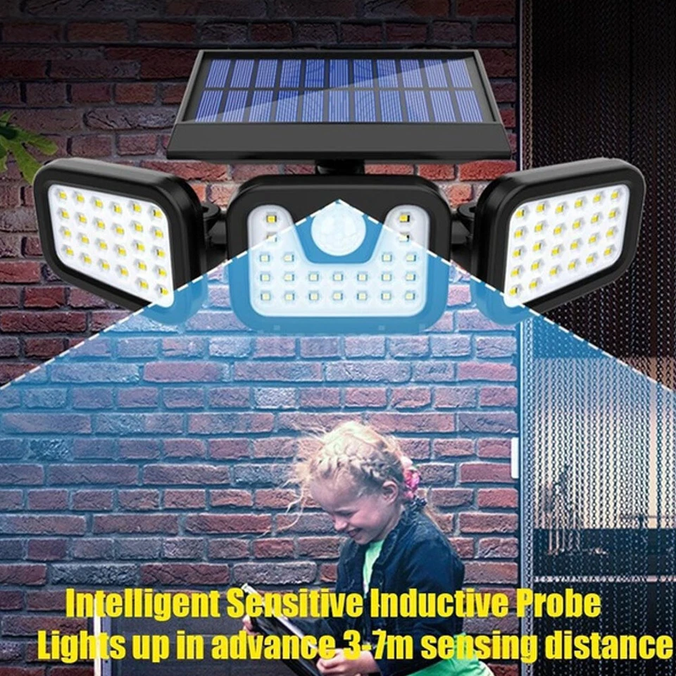 Solar Motion Sensor Wall Lamp Adjustable Flood Light Outdoor Garden 74 LED - Image 4 of 4