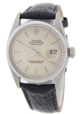 Mens Rolex Datejust 16014 Stainless Steel Watch 18K White Gold Bezel Silver Dial