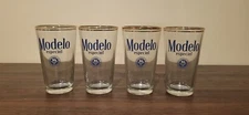 4 Cerveza Modelo Especial Pint Beer Glasses Double Gold Rim Mexico