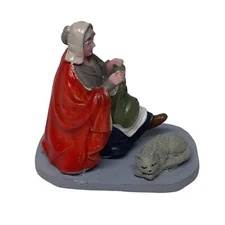 Lemax Christmas Village Figure Grandma Quilting Sewing Knitting with Cat Retired