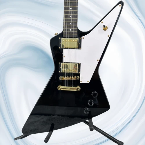 High-end custom black Explorer electric guitar black fretboard gold hardware