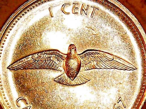 1967 Canada Cent AU Red  Queen Elizabeth II Canadian Dove Centennial Penny