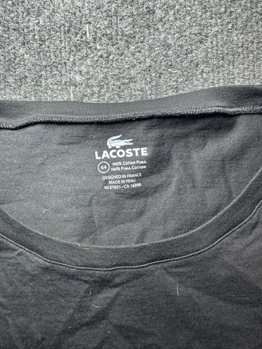 Lacoste Women’s Black V-Neck Cotton T-Shirt US 12 (EU 44) Classic Crocodile Logo - Picture 2 of 3