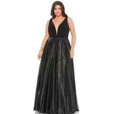 Mac Duggal Plus Sz 20W V-Neck Sequin Sleeveless Gown BLACK NEW 49308