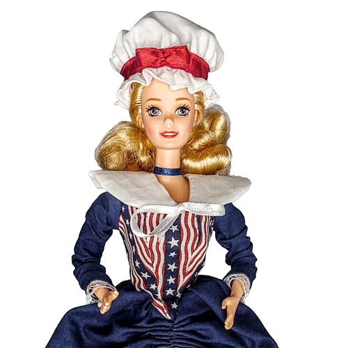 OOAK Fashion Doll wearing Mob Cap Colonial Patriotic Dress 4th of July Decor - Picture 6 of 12
