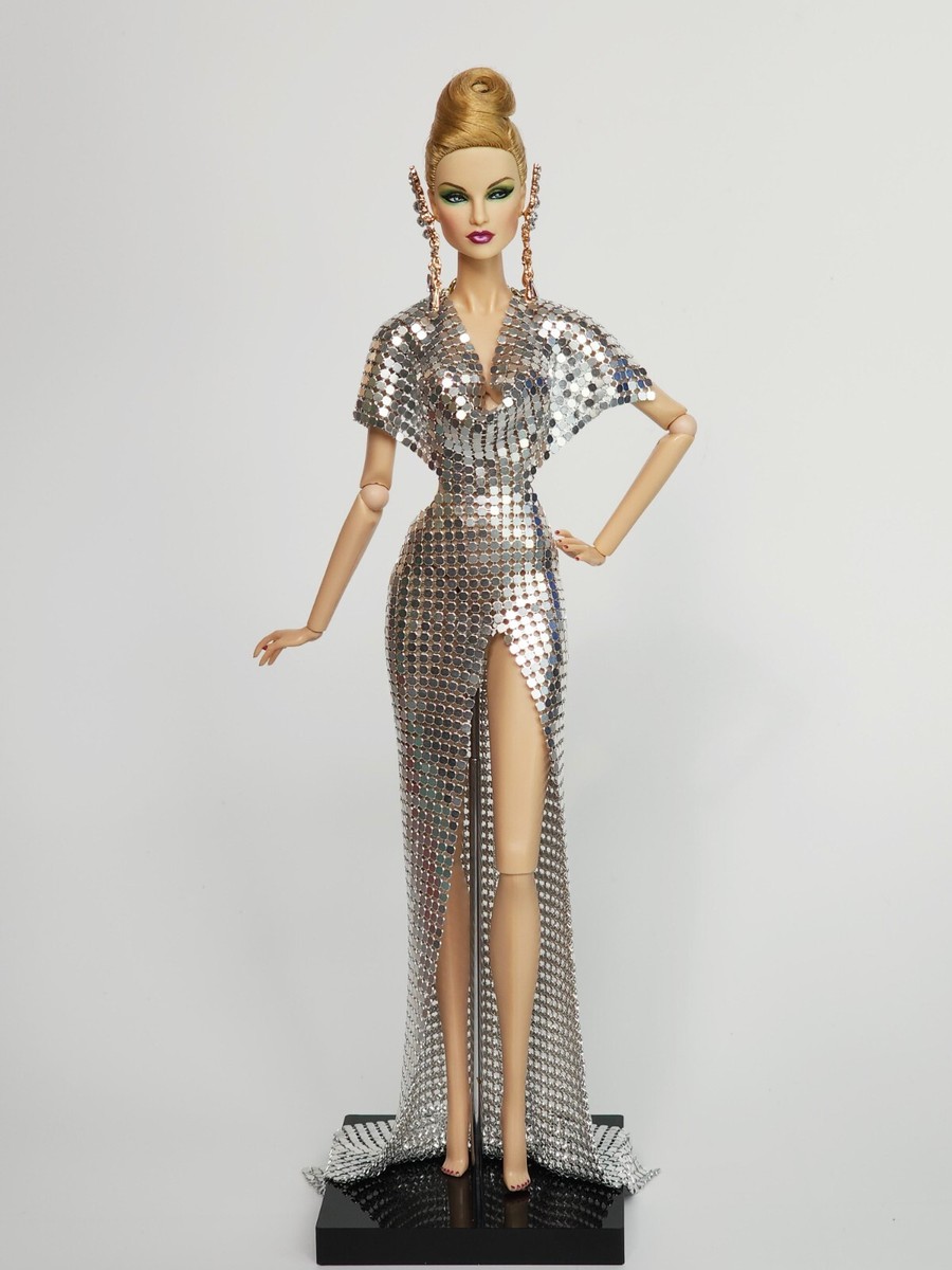 Doll Clothes Fashion Royalty Doll 12" FR2 Silver Metal Mesh Gala Dress D002S
