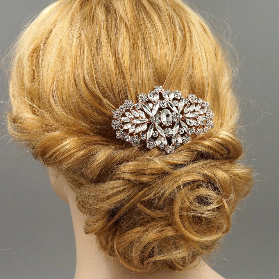Peine para el cabello de novia tocado de cristal pinza para el cabello accesorio de boda ORO ROSA 05335 Foto 3 de 4