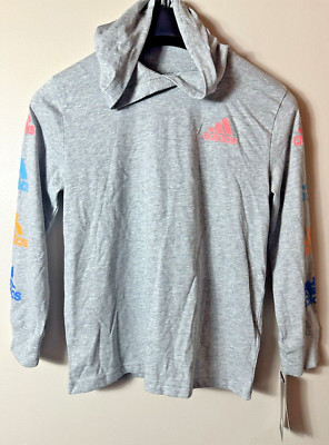 Adidas Hoodie Girls Small 8 Gray Glitch Logo Hooded Long Sleeve Rainbowcore Kids