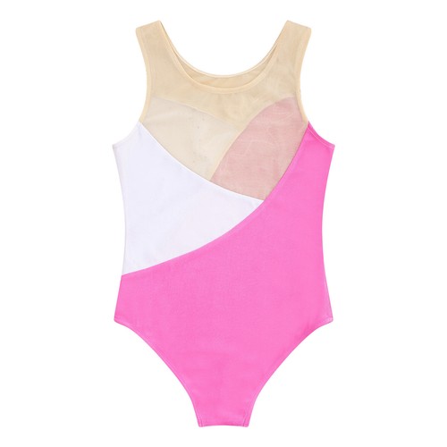 UK Girls Gymnastic Ballet Dance Leotard Unitard Mesh Splice Embroidery Jumpsuit - Picture 66 of 94