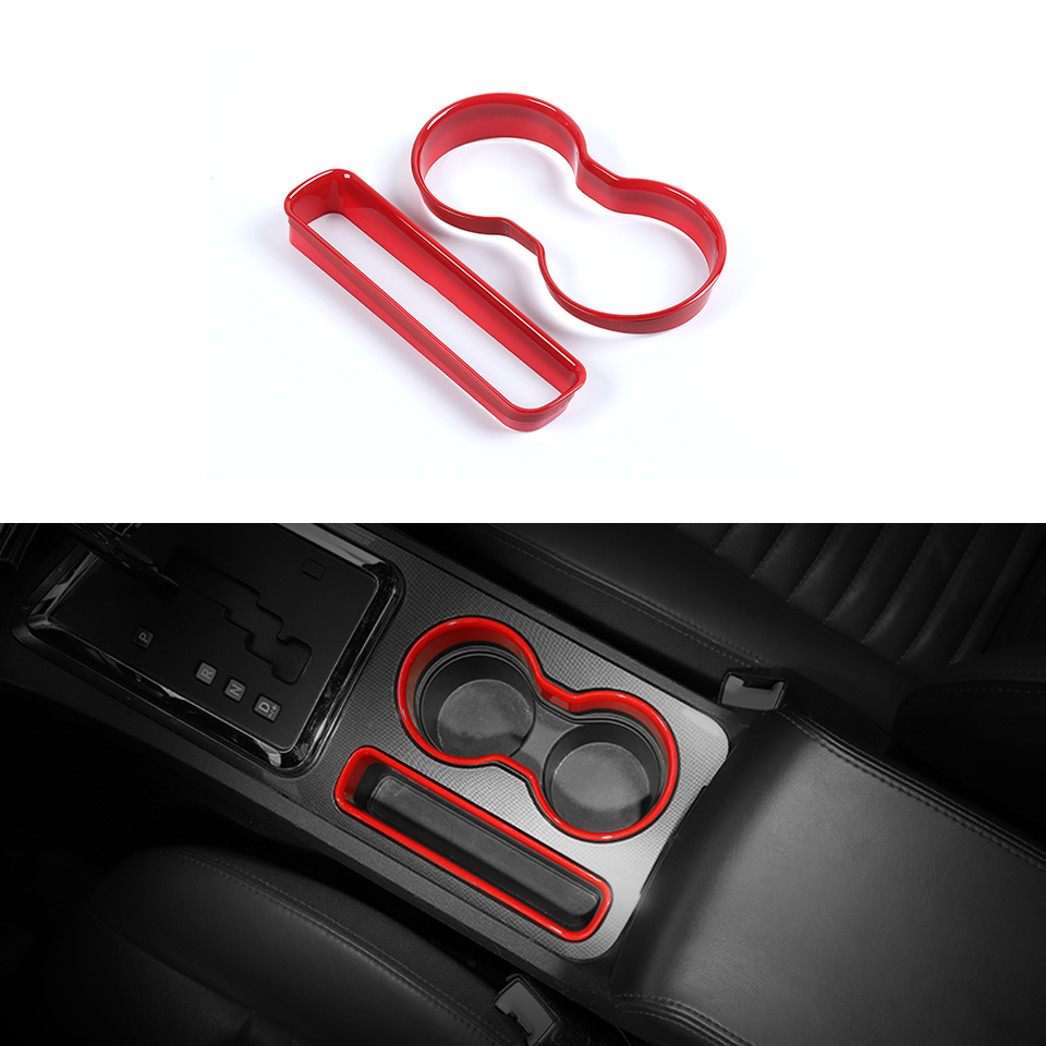 Red Gear Shift & Cup Holder Trim Cover Set For 2009-2014 Dodge Challenger Interior