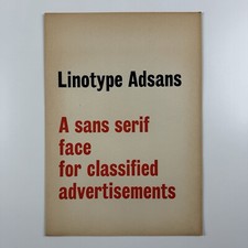 Linotype Adsans – sans serif newspaper type face | Type specimen leaflet, 1965