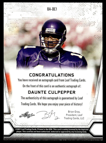 2021 Leaf Daunte Culpepper #BA-DC1 Autographs Auto - Picture 2 of 2