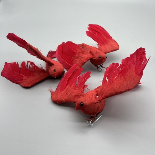 Vtg Flocked and Feather Cardinal Flying Wire Bird Christmas Ornaments Set Of 3 - Picture 10 of 11