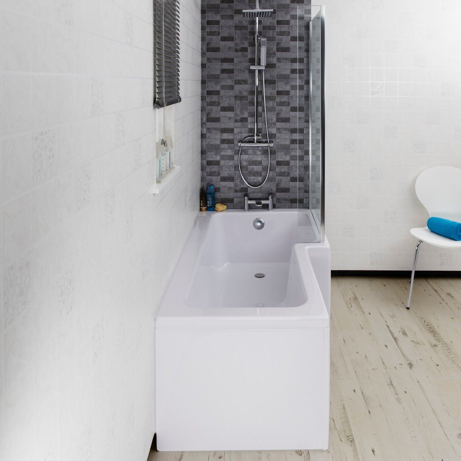 1600mm L Shaped RH Shower Bath Bathtub Glass Screen Front Panel Acrylic