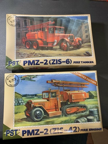 Vintage Model Fire Engine and Fire Tanker, NIB PMZ-2 ZIS-42 ZIS-6 1:72