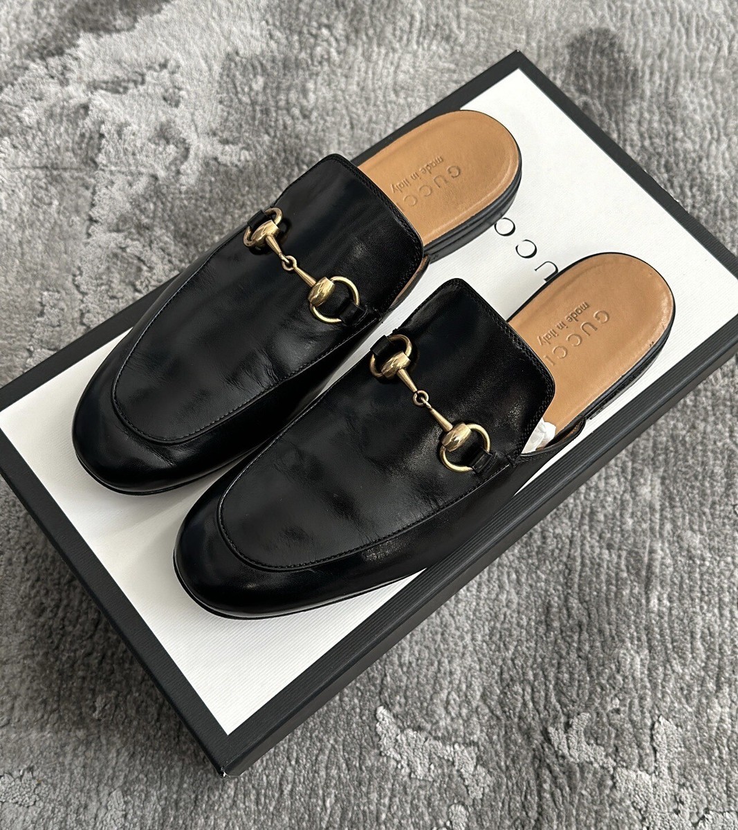 Authentic Gucci Leather Princetown Black Men Leather Slipper/Mule