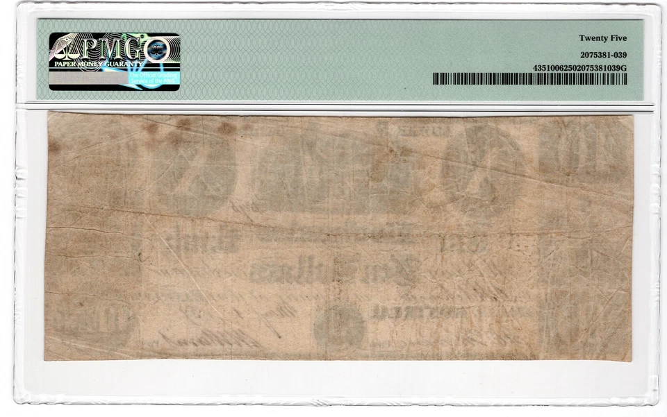 Canada 1837 $10 PMG VF 25 PMG Banknote VF 25 Montreal, Lower Canada Obsolete - Image 2 of 2