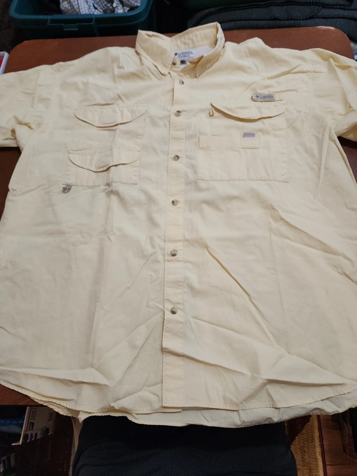 Columbia PFG Men's XXL S/S Yellow Casual Button Down Fishing Shirt EUC. RB4