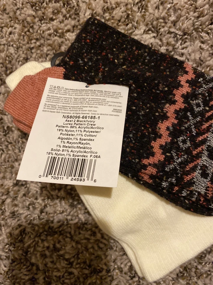 2 Pair No Nonsense Mid Calf Lurex Pattern Crew Boot Socks Size 4-10 Multi Color - Image 3 of 3